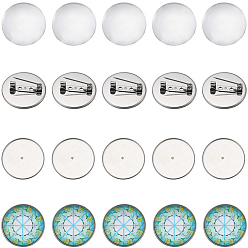 Нержавеющая Сталь Цвет Набор для самостоятельного изготовления броши-купола, в том числе 304 фурнитура для брошей из нержавеющей стали, плоско-круглые, Кабошоны из стекла, цвет нержавеющей стали, 40 шт / коробка