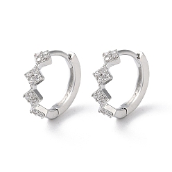 Platino Real Plateado Micro latón allanan pendientes de aro de óxido de circonio cúbico, rombo, Platino verdadero plateado, 12x4 mm