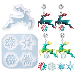 White 2Pcs 2 Style Christmas Deer and Snowflake Silicone Pendant Molds, Resin Casting Molds, for UV Resin, Epoxy Resin Craft Making, White, 25~41.5x30~42.5x5mm, Hole: 1.5mm