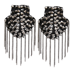 Черный Цвет Металла Железный модный погон с кисточками, съемный плечевой значок с заклепками в стиле панк, с пластиковой и войлочной фурнитурой, металлический черный , 18.5x10x3.6 см