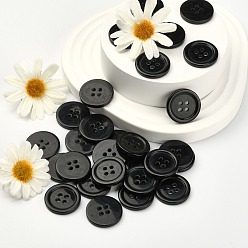 Black Resin Buttons, Dyed, Flat Round, Black, 20x3mm, Hole: 2mm, 195pcs/bag