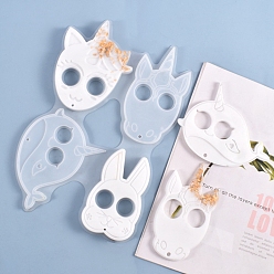 Белый Формы силикона брелка самообороны, формы для литья смолы, для уф-смолы, изготовление ювелирных изделий из эпоксидной смолы, единорог, рыба и кролик, белые, 284x190x7 мм