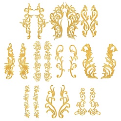 Золотистый 10 пары 10 стили этнический стиль компьютерная вышивка металлическими нитями ткань приклеивание/пришивание украшения аксессуары, аппликации в виде благоприятных облаков, цветок, золотые, 160~265x35~100x1~1.3 мм, 1 пара / стиль