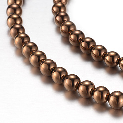 с Покрытием Меди Гальванизировать магнитные нити шарик синтетический гематит, класс А, круглые, с медным покрытием, 4 мм, отверстие : 0.8 мм, около 100 шт / нитка, 15.7 дюйм (40 см)