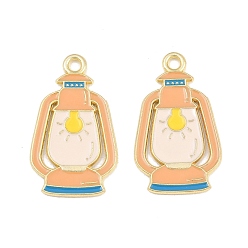 Marron Sablonneux Pendentifs en émail , breloques pour lampe à pétrole, or, Sandy Brown, 29x17x1mm, Trou: 2mm