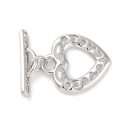 Платина Застежки-тоглы в форме сердца из латуни, без кадмия, без никеля и без свинца, долговечный, платина, Сердце: 16.5x14.5x1.5 mm, отверстие : 2.5 мм, бар: 3x16.5x4 mm, отверстие : 4x1.5 мм