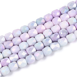 лаванда Антикоррозийные гальванические стеклянные бусины, баррель, имитация драгоценных камней, граненый(18 граненый), лаванда, 5.5~6x5.5~6x5.5~6 мм, отверстие : 1 мм, около 65~66 шт / нитка, 14.76~15.16 дюйм (37.5~38.5 см)