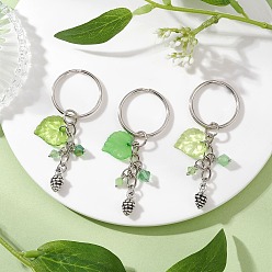 (52) Непрозрачная лаванда 3шт. акриловые брелки в форме листьев, с подвесками из сплава и железными кольцами, старинное серебро и платина, разноцветные, 65.5~66.5 мм