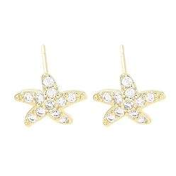 Настоящее золото 18K Серьга-гвоздик из латуни с прозрачным фианитом и паве, морская звезда, реальный 18 k позолоченный, 8x10.5 мм