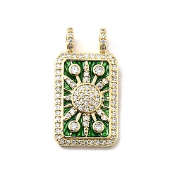 Настоящее золото 18K Латунные микро проложить кубического циркония подвески, с эмалью, прямоугольник и солнышко, долговечный, без кадмия и без свинца, реальный 18 k позолоченный, 29x15.5x3.5 мм, отверстие : 3 мм