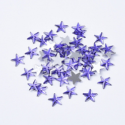 Средний Синий Шифер Акриловые горные хрусталь плоские задние кабошоны, с покрытием на задной стороне, граненые, звезда, средний грифельно-синий, 10x1.5 мм