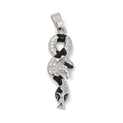 Змея Латунные микро проложить кубического циркония подвески, с эмалью, змея, 27x8.5x3 мм, отверстие : 5x3 мм