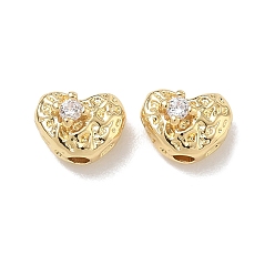 Echt 18 k vergoldet Messing Micro Pave klare Zirkonia Perlen, Herz hämmerte, echt 18 k vergoldet, 6x8x5 mm, Bohrung: 1.6 mm