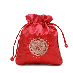 Красный Прямоугольные парчовые сумки в китайском стиле на шнурке, мешочки из органзы, подарочная упаковка для ювелирных изделий, сумка, красные, 15x13 см
