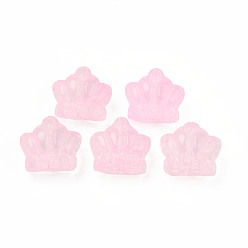 Pink Transparent Glass Beads, Crown, Pink, 12x14x8.5mm, Hole: 1mm