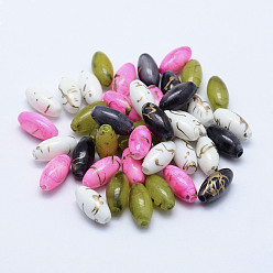 Mixed Color Spray Painted Drawbench Acrylic Beads, Oval, Mixed Color, 12x6mm, Hole: 1mm, about 2000pcs/500g