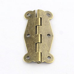 Antique Bronze Wooden Box Accessories Metal Hinge, 180 Degree Fixed, Antique Bronze, 51x24x4mm, Hole: 3mm