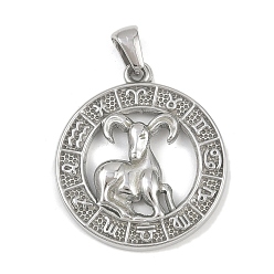 Овен 304 подвески из нержавеющей стали, плоские круглые с созвездием, анти-тускнение, Овен, 29x25.5x3.5 мм, отверстие : 4.5x3 мм