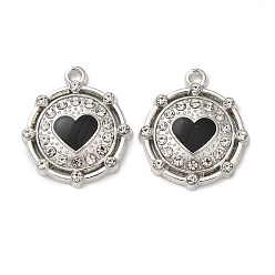 Платина Подвески из эмали и сплава, со стразами, плоский круглый с сердечками, платина, 21x18x2.5 мм, отверстие : 1.5 мм