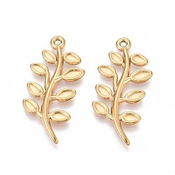Настоящее золото 18K 304 подвески из нержавеющей стали лист, ионное покрытие (ip), реальный 18 k позолоченный, 35.5x16.5x2 мм, отверстие : 1.6 мм