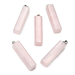 Розовый Кварц Естественно розового кварца большие кулоны, прямоугольные подвески 304 с защелками из нержавеющей стали, цвет нержавеющей стали, 52~53.5x12~13x12~13 мм, отверстие : 4.8x6.8 мм