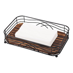 Coconut Brown Wood and Iron Desktop Tissue Storage Holder, Rectangle, Coconut Brown, 250x160x55.5mm
