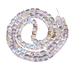 Plum Electroplate Transparent Glass Beads Strands, Faceted, Cube, Plum, 7x7x7mm, Hole: 1.4mm, about 100pcs/strand, 26.77 inch(68cm)