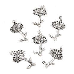 Antique Silver Tibetan Style Alloy Pendants, Flower, Antique Silver, 45.5x26x2mm, Hole: 5x6.5mm
