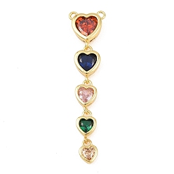 Золотой Латунные микро проложить кубического циркония подвески, сердце прелести, золотые, 48x11.5x4.5 мм, отверстие : 1.5 мм