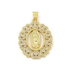 Настоящее золото 18K Подвески из латуни с микропаве из кубического циркония на тему Девы Марии, без кадмия и без свинца, долговечный, плоский круглый с девственной мариной, реальный 18 k позолоченный, 26.5x21.5x2.5 мм, отверстие : 3.5x4.5 мм