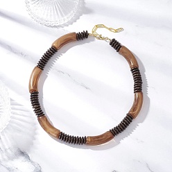 Верблюжий 12мм двухцветные акрил, пластик ccb и кокосовые изогнутые трубчатые бусины ожерелья для женщин, золотые, верблюжие, 16.50 дюйм (41.9 см)