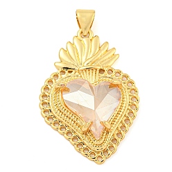 Персиковый Слойка Стойки обшивки латунные подвески, со стеклом, долговечный, без кадмия и без свинца, клубника прелести, розовые, 30x21x6.5 мм, отверстие : 4x3.5 мм