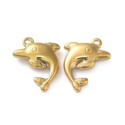 Golden Ion Plating(IP) 304 Stainless Steel Pendants, Dolphin Charm, Golden, 25x20x5.5mm, Hole: 1.6mm