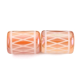 Saumon Clair Perles en verre electroplate, colonne avec motif losange, saumon clair, 11.5~12x8~8.5mm, Trou: 1.2~1.4mm