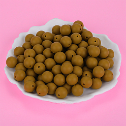 Olive Round Silicone Focal Beads, Chewing Beads For Teethers, DIY Nursing Necklaces Making, Olive, 15mm, Hole: 2mm
