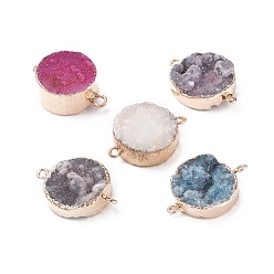 Druzy Agate Plated Natural Druzy Agate Links Connectors, with Light Gold Plated Brass Findings, 30~40x20~30x8~17mm, Hole: 2mm, 5pcs/box