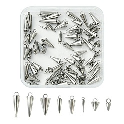 Нержавеющая Сталь Цвет 80 шт 8 стили подвески из нержавеющей стали, шип / конус, цвет нержавеющей стали, 7.5~18x2~7 мм, отверстие : 1.2~2 мм, 10 шт / стиль