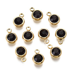 Light Amethyst Vacuum Plating 201 Stainless Steel Rhinestone Charms, Birthstone Charms, Flat Round, Real 18K Gold Plated, Light Amethyst, 8.5x6x3mm, Hole: 1.5mm