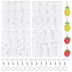 Couleur Acier Inoxydable Kits de fabrication de boucles d'oreilles à thème fruité, y compris les moules en silicone pour silhouettes de pendentifs, 316 crochets de boucle d'oreille chirurgicaux en acier inoxydable, Anneaux en laiton, couleur inox, 110~112x103~120x4~4.5mm, Trou: 1.5~1.8mm, diamètre intérieur: 10~48x10~31 mm