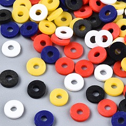 Красный Бусины из полимерной глины , Heishi бусы, для поделок ювелирных изделий, Диск / плоские круглые, красные, 6x1 мм, отверстие : 2 мм, Около 26000 шт / 1000 г