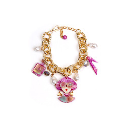 Камелия Акриловый флакон женских духов, туфли на высоком каблуке и браслеты из искусственного жемчуга., браслеты из сплава и цепи для женщин, золотые, камелия, 7.68 дюйм (19.5 см)