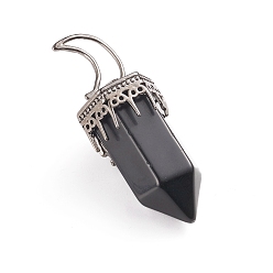 Black Agate Natural Black Agate Pointed Big Pendants, with Gunmetal Tone Brass Pendant Bails and Natural Labradorite, Bullet, 52~54x20x22~23mm, Hole: 8x5mm