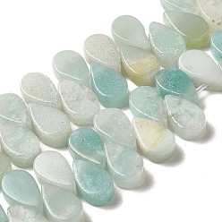 Flower Amazonite Brins de perles d'amazonite de fleurs naturelles, larme, top foré, 9~10x5~5.5x3.5~4mm, Trou: 0.7mm, Environ 40~48 pcs/chapelet, 7.09~7.28'' (18~18.5 cm).
