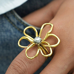 Золотой & Цвет Нержавеющей Стали 304 открытые кольца-манжеты из нержавеющей стали для женщин, цветок, золотые и нержавеющая сталь цвет, 18 мм