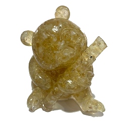 Citrine Resin Panda Display Decoration, with Natural Citrine Chips Inside for Home Office Desk Decoration, 65x65x85mm