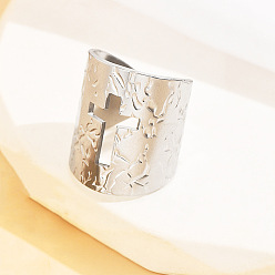 Нержавеющая Сталь Цвет Полые 304 открытые кольца манжеты из нержавеющей стали, крестик, цвет нержавеющей стали, 18 мм