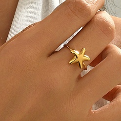 Золотой 304 открытые кольца-манжеты из нержавеющей стали для женщин, звезда, золотые, размер США 7 1/4 (17.5 мм)