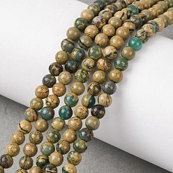 Природный Драгоценный Камень Натуральные зеленые бусины с прожилками дракона, гладкий круглый, 4.5 мм, отверстие : 0.8 мм, около 89~90 шт / нитка, 15.16'' (38.5 см)