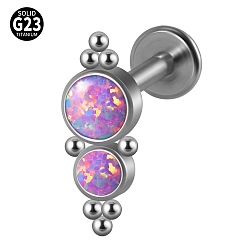 Плоский Круглый G23 титановые безрезьбовые лабреты, с имитацией опал, цвет нержавеющей стали, плоско-круглые, 6 мм, штифты : 1.2 мм