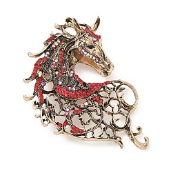 Light Gold Брошь из сплава в виде головы лошади со стразами, изысканная булавка для лацканов для мужчин и женщин, золотой свет, 56x50 мм